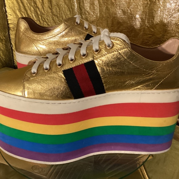 Gucci Alessandro Michele Peggy Rainbow good web platform sneakers - Picture 11 of 14